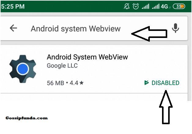 android system webview disabled