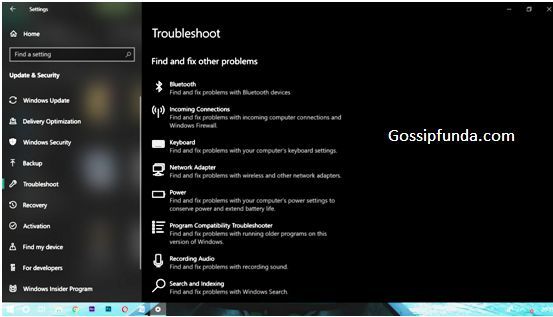 Running the windows in-built troubleshooter 