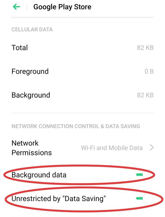 enable Background data and Unrestricted by Data Saving