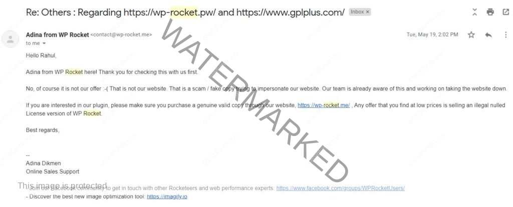 Be aware of WP Rocket Fake Sellers