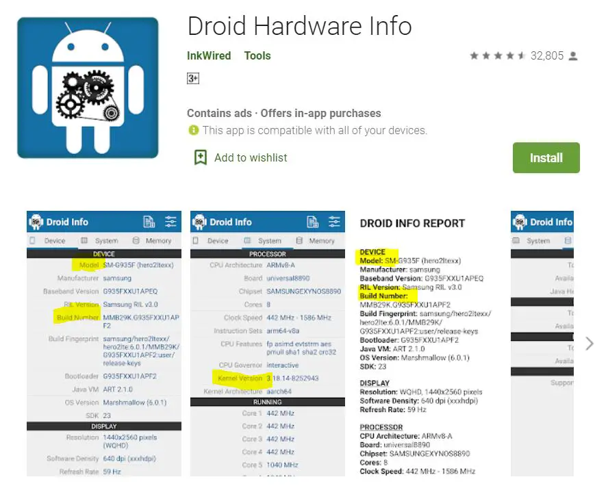 Droid hardware info