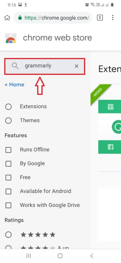 Search for your desired chrome extension for your android device