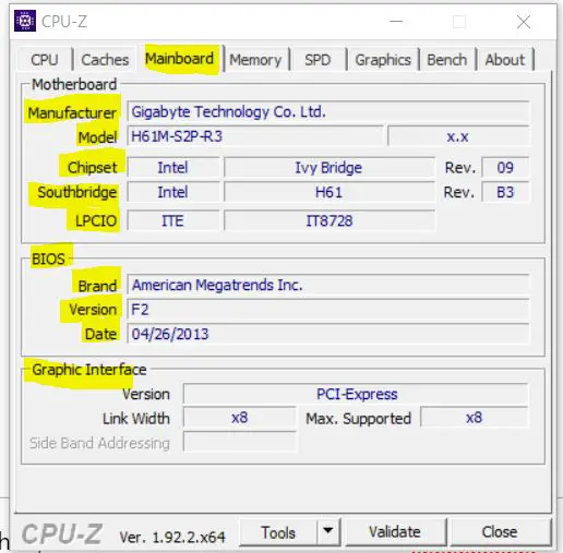 Motherboard on CPU z