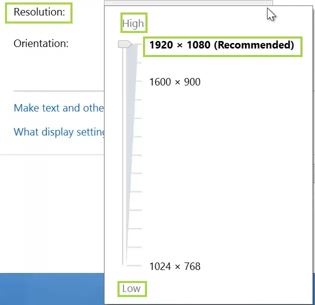 resolution using the slider and look for the recommended option