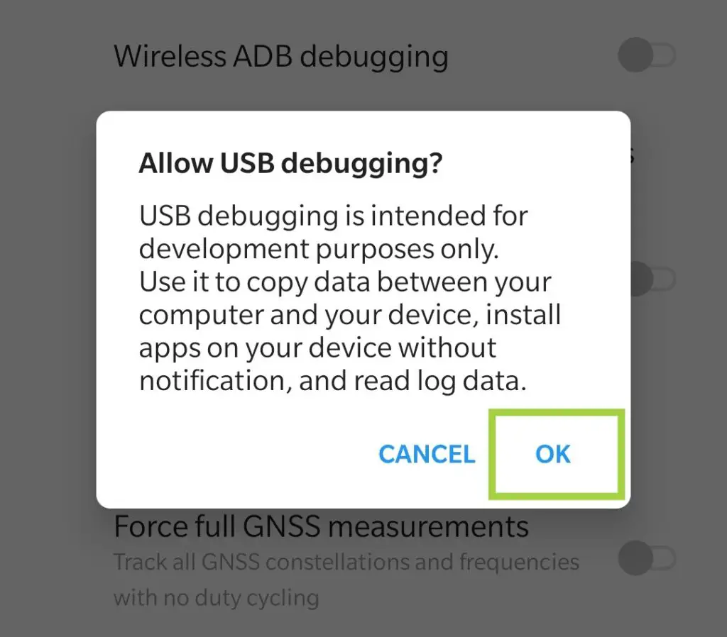 allow USB debugging 