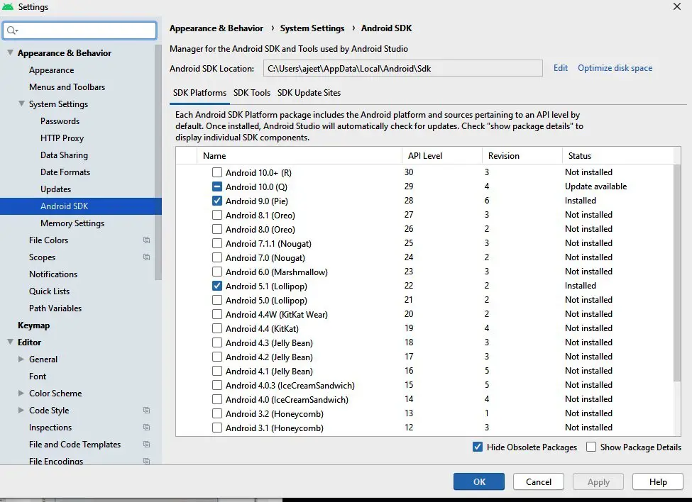 Android studio is missing Android SDK