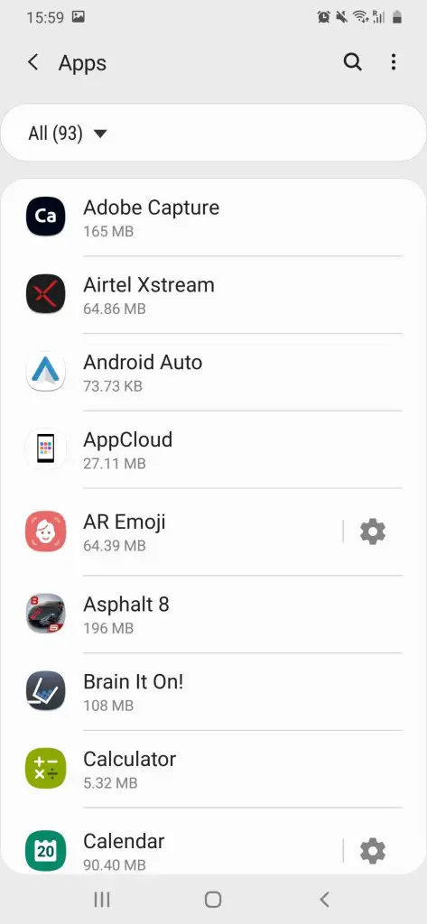 list of all running apps