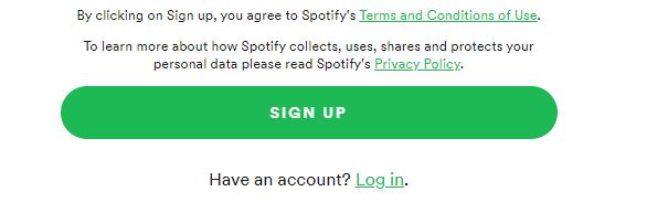 click on “Sign-up" for connect spotify