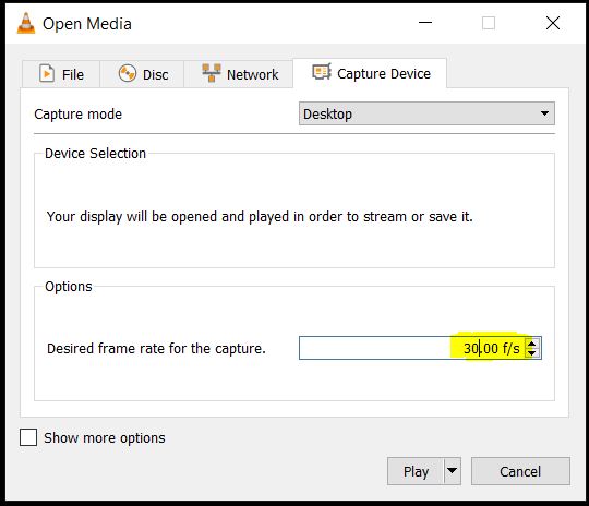 Desired frame rate for capture