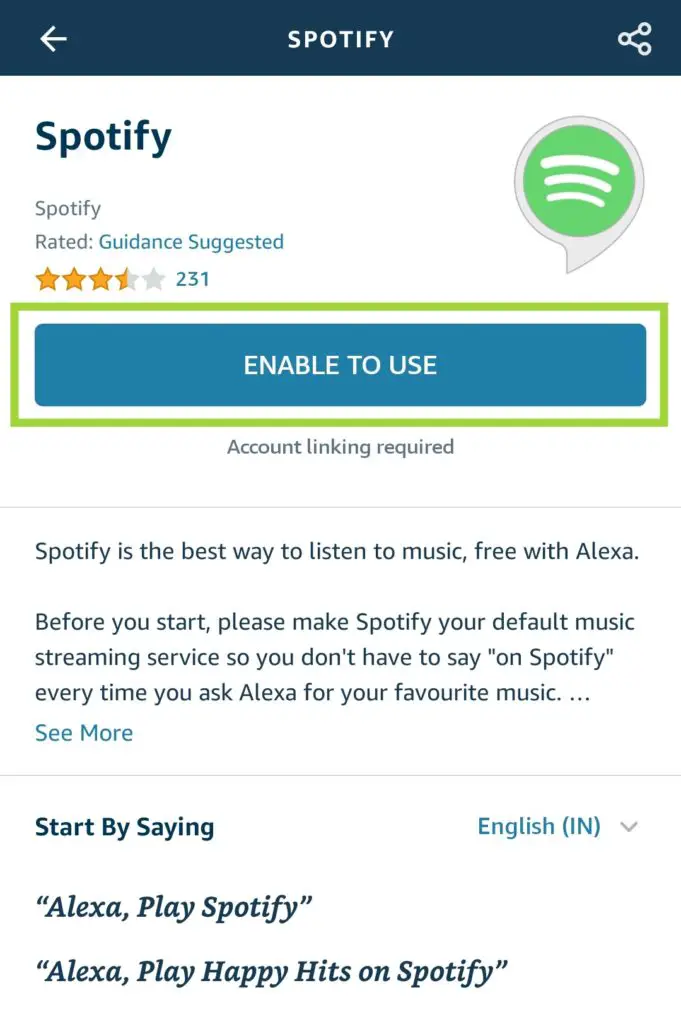 "Spotify" -> "ENABLE TO USE"