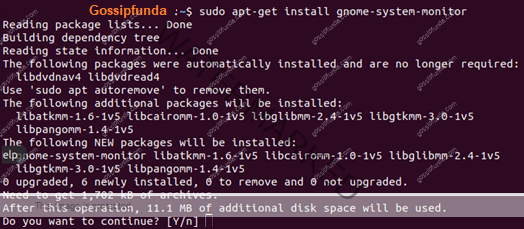  command to install the Gnome System Monitor.