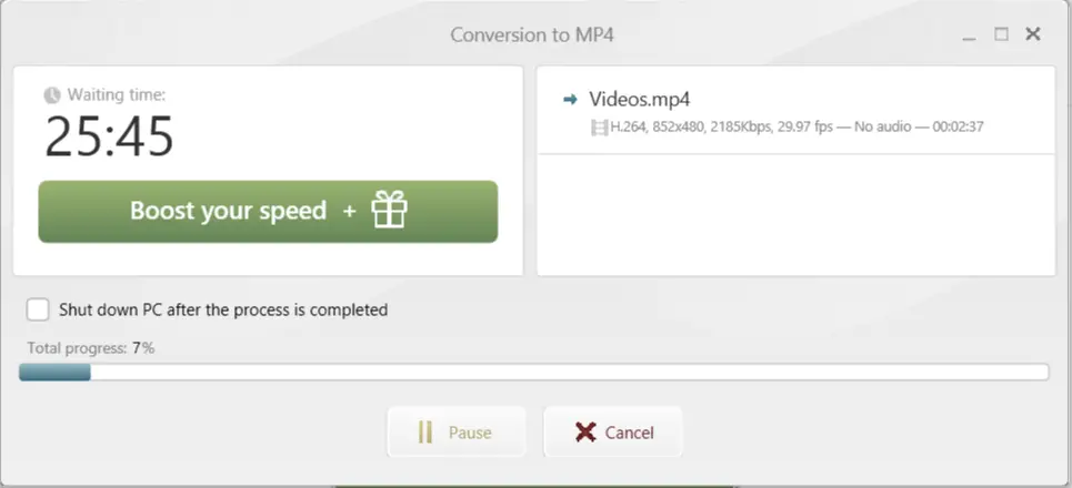 Click on “Convert” to start the conversion into iso to mp4