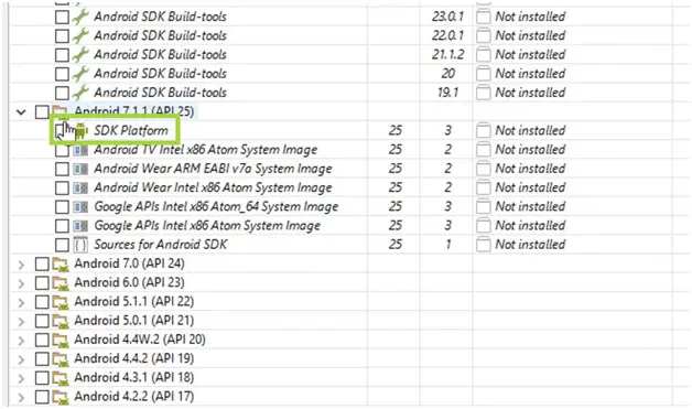 checkbox of “Android SDK Platform-tools” and uncheck all the other options