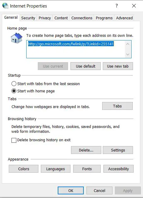 Delete temporary files, history, cookies, save password and web form information