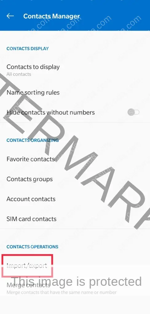 Export import backup contacts