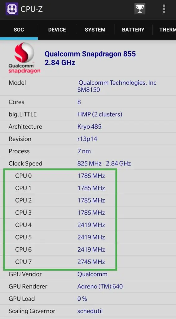 How to check cores and threads in mobile?