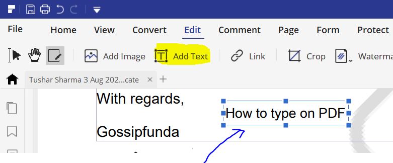 How to type on a pdf-Add Text