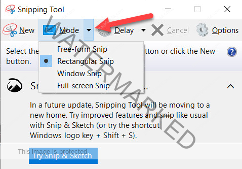 Mode in snipping tool