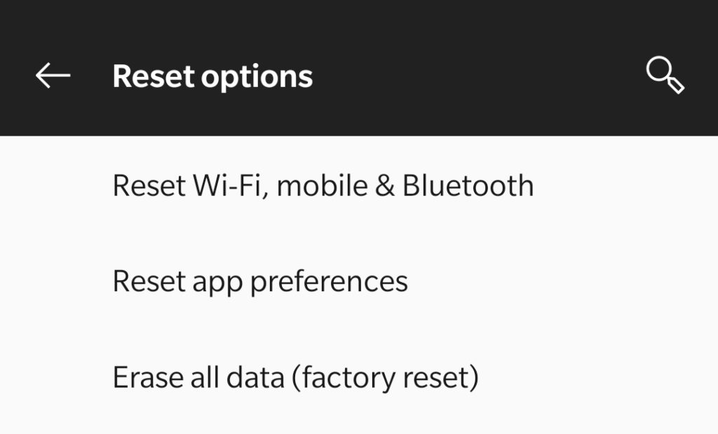 Reset options