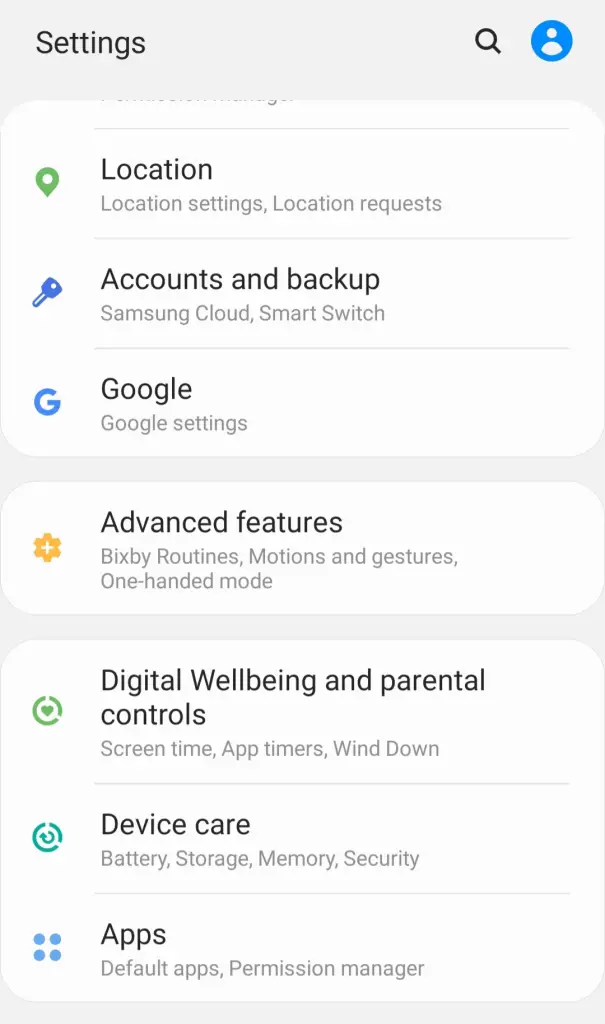 Settings to search com.samsung.android.messaging