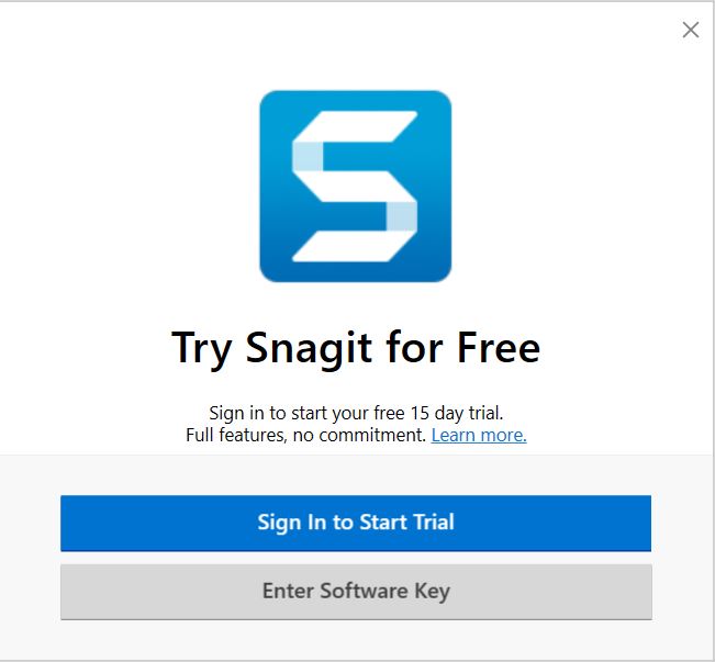 Sign in to Start Snagit for free trail