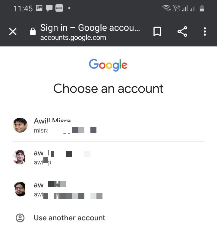 choose your account or add a new account