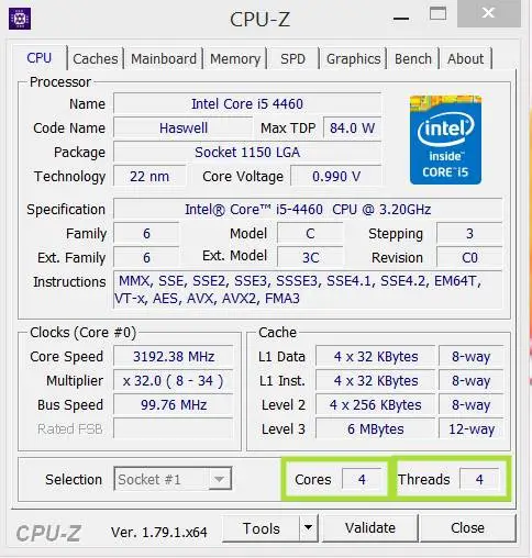 threads Using CPU-Z