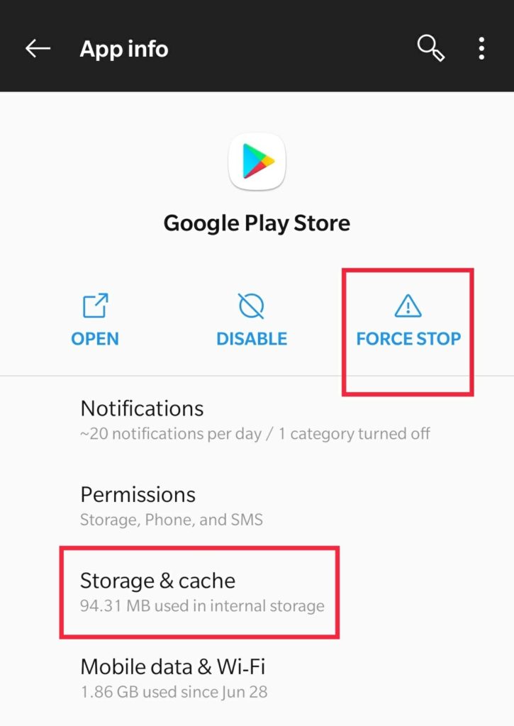 force stop Google Play Store