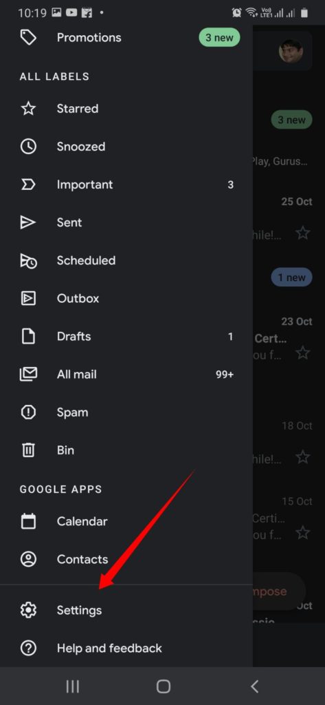 setting of gmail