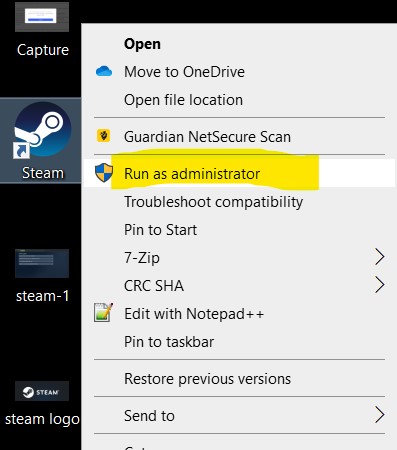 Run Steam as Administrator