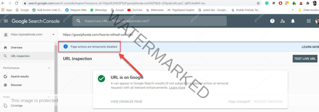 Page actions are temporarily disabled how to index URL fast