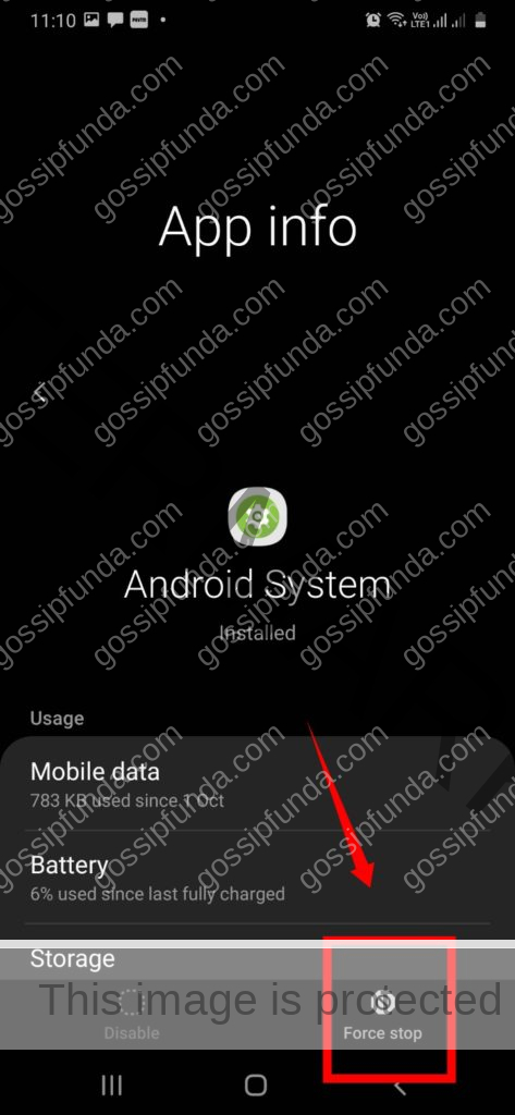 Setting->Apps->Show system App->Android System-> Force Stop