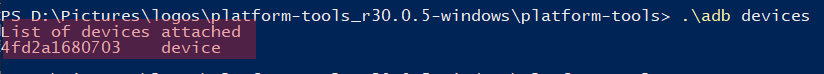 device’s serial number in the PowerShell window