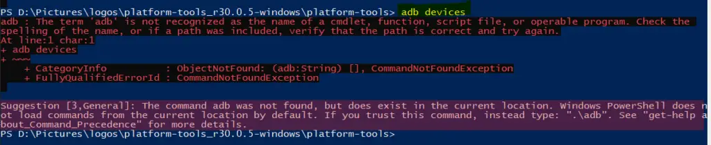  error “ADB: the term ADB is not recognized 