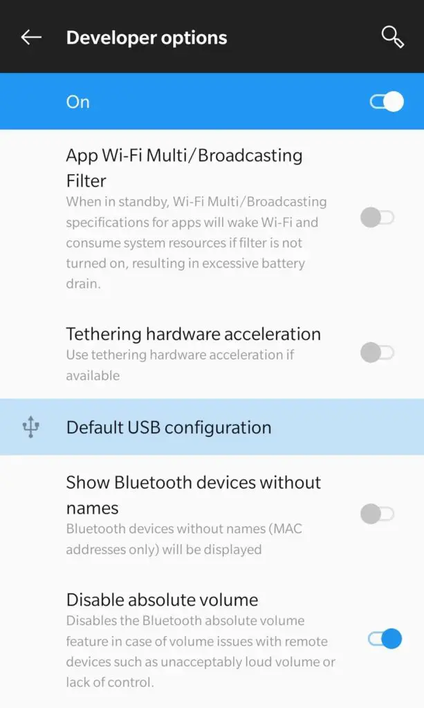 default USB configuration 