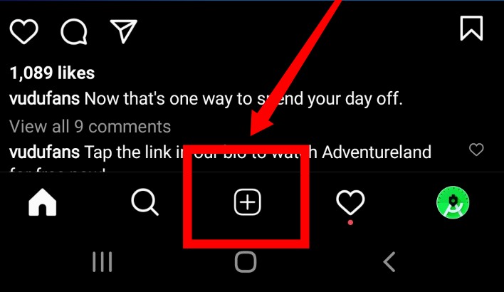 To upload a feed video on Instagram, select the ‘+’ on the lower middle of the screen