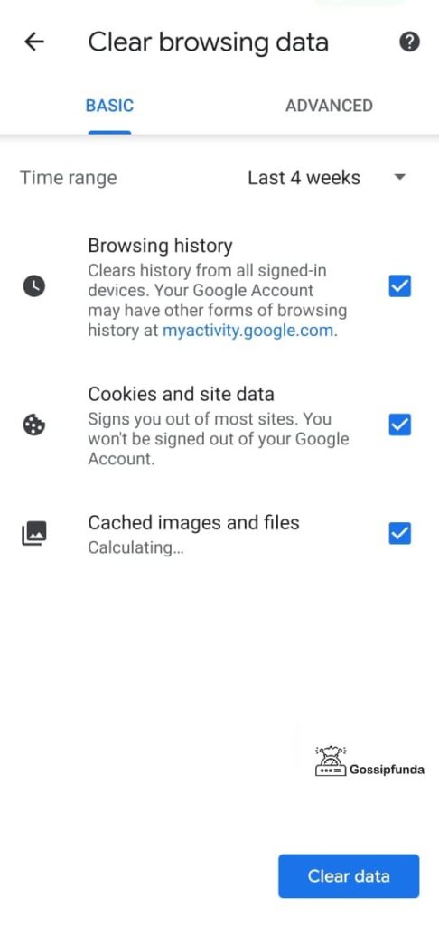 Clear Browsing Data option