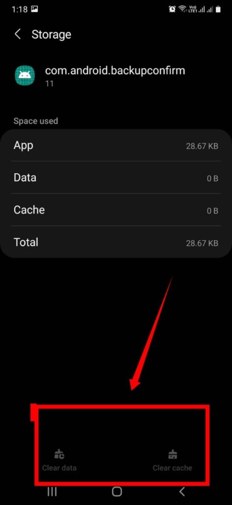 Clear the cache and data of com.android.backupconfirm