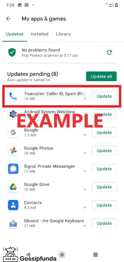  particular ANDROID  app you want to update