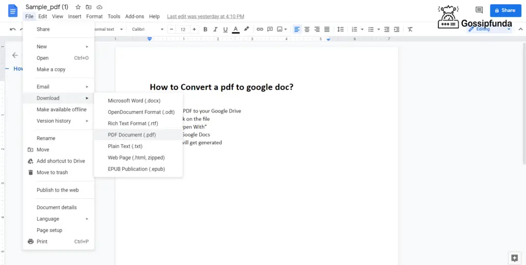 How to Convert a Google Doc to pdf