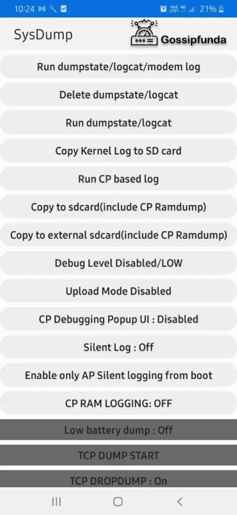 Sysdump options