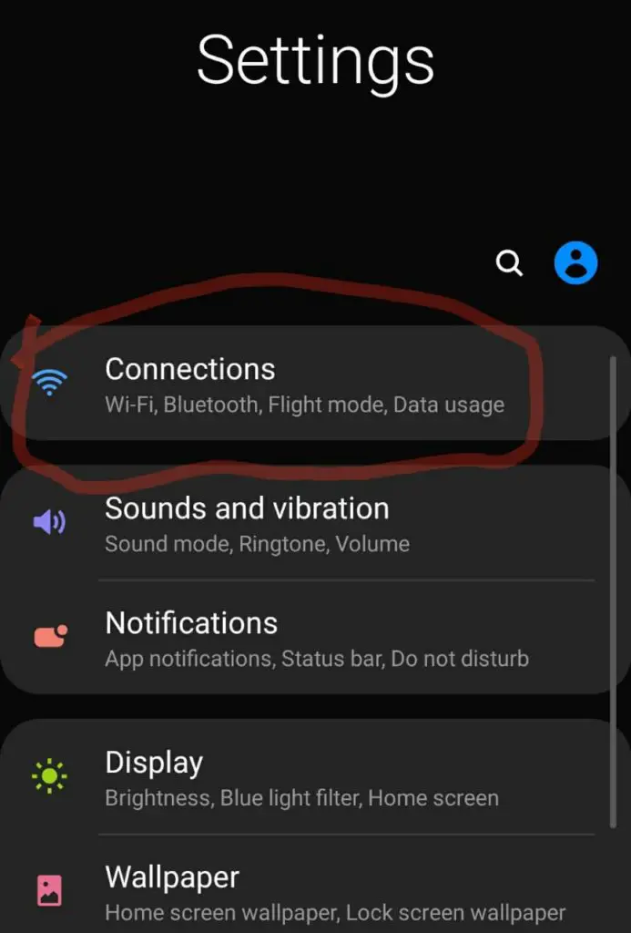 Connections menu