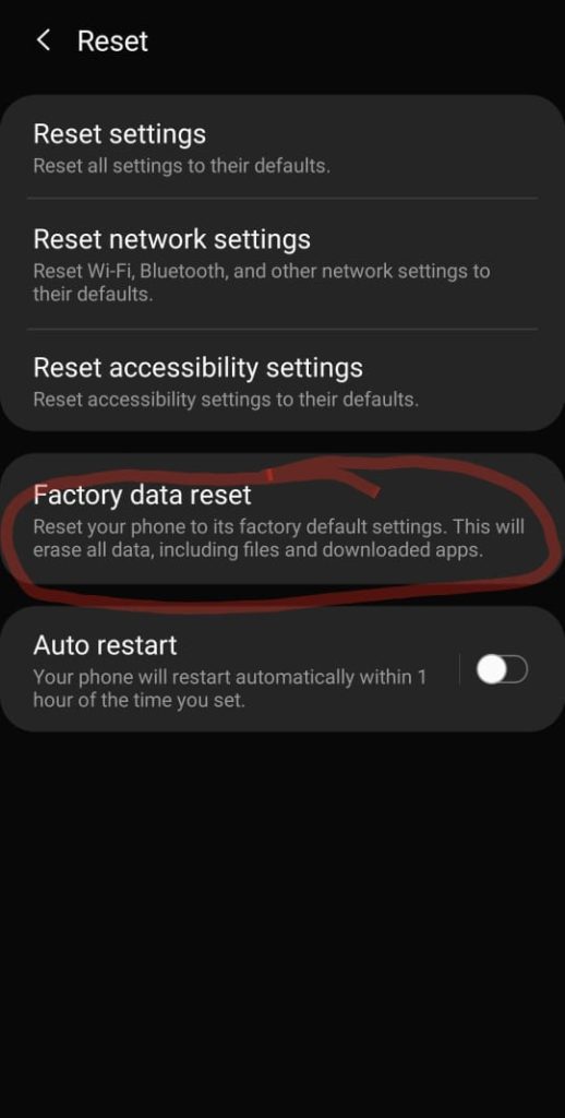 Factory Data Reset option for com.android.mms