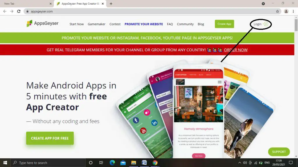 how to start creating the android application using AppsGeyser