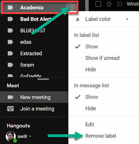 how to remove a label in Gmail
