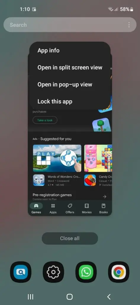 android Split Screen Settings