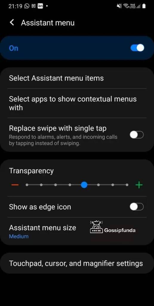 Assistant menu