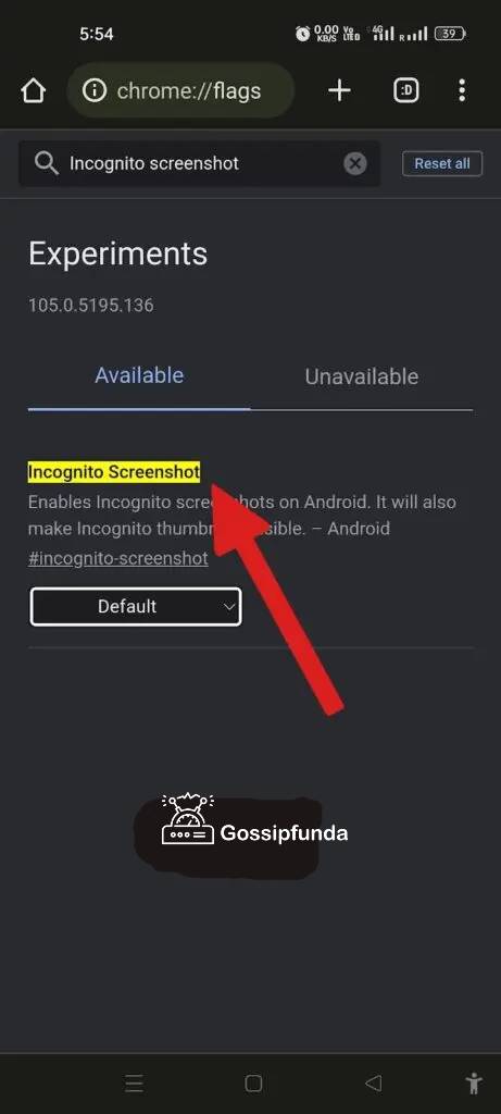 Incognito Screenshot option