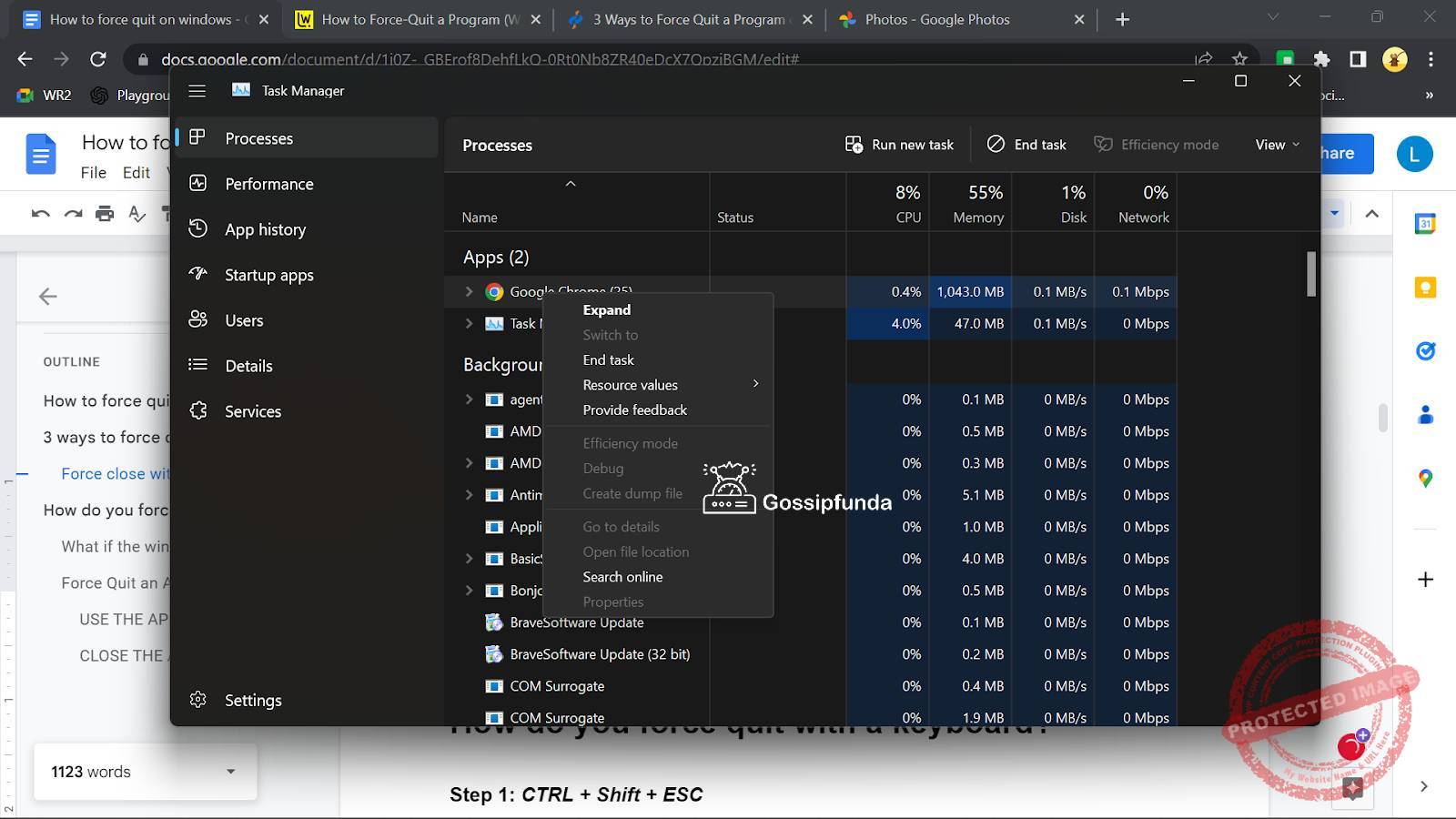 How to force quit on windows